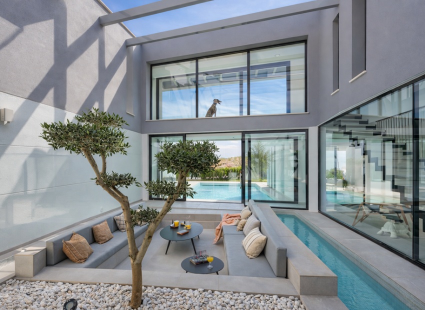 Chill out area waterfall modern villa Murcia